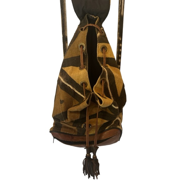 Handmade 🇬🇭 in Ghana Unisex Wool Mud Cloth Travel Backpack Duafe Gye Nyame - Picture 8 of 11